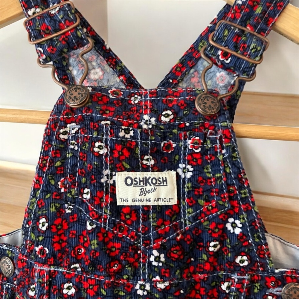 OSHKOSH B’GOSH Vestbak Girls 3 Months Floral Corduroy Overalls Country Cottage - Picture 3 of 9
